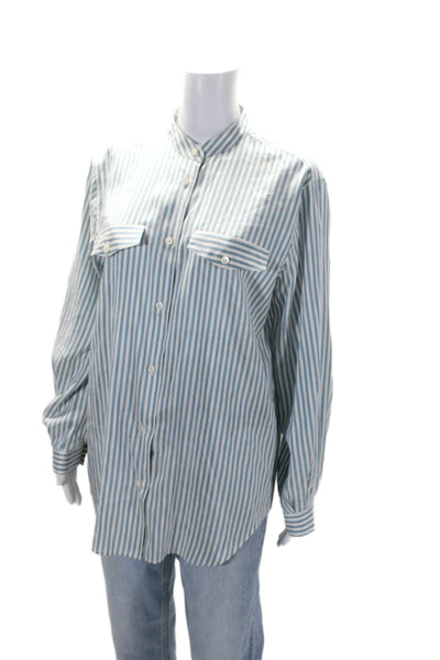 Frame Womens Silk Blue Striped Collar Long Sleeve Button Down Shirt Size S