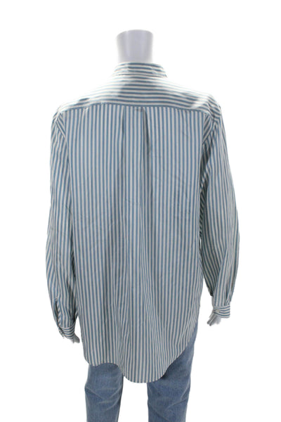 Frame Womens Silk Blue Striped Collar Long Sleeve Button Down Shirt Size S