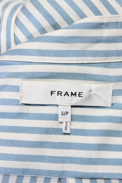 Frame Womens Silk Blue Striped Collar Long Sleeve Button Down Shirt Size S