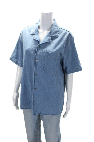 Frame Womens Cotton Linen Blend Blue Collar Short Sleeve Button Down Shirt SizeM