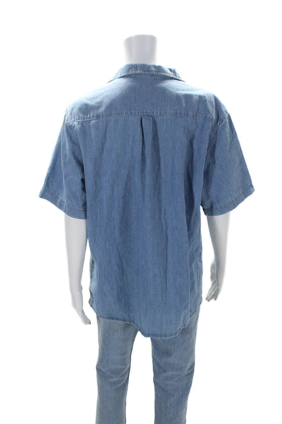 Frame Womens Cotton Linen Blend Blue Collar Short Sleeve Button Down Shirt SizeM