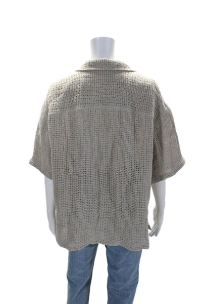 Frame Womens Brown Open Knit Collar Short Sleeve Button Down Shirt Size M