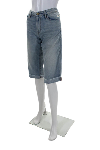 Frame Womens Blue Light Wash High Rise Distress Cuff Bermuda Denim Shorts Size27