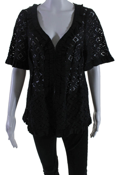 Nanette Lepore Women's V-Neck Short Sleeves Lace Blouse Black Size 10