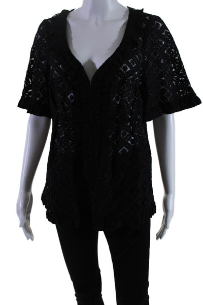 Nanette Lepore Women's V-Neck Short Sleeves Lace Blouse Black Size 10