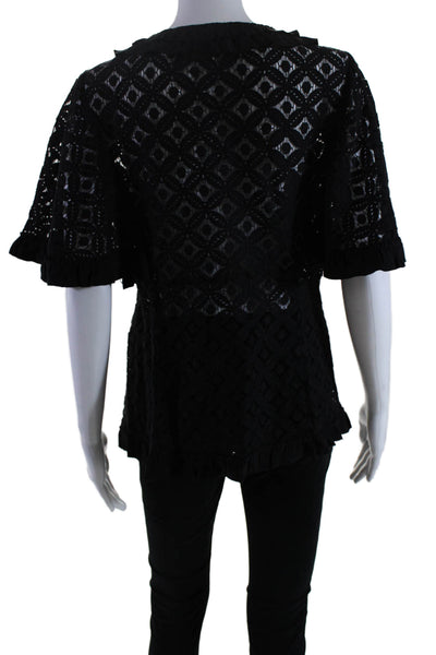 Nanette Lepore Women's V-Neck Short Sleeves Lace Blouse Black Size 10