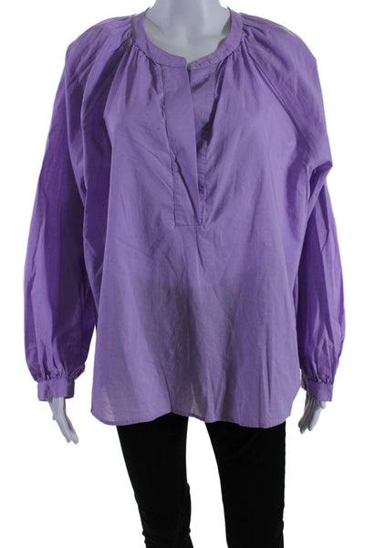 Joie Women's Round Neck Long Sleeves Cotton Blouse Purple Size M