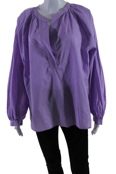 Joie Women's Round Neck Long Sleeves Cotton Blouse Purple Size M