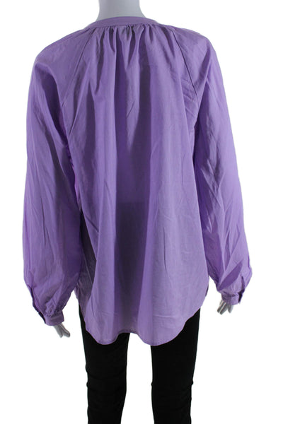 Joie Women's Round Neck Long Sleeves Cotton Blouse Purple Size M