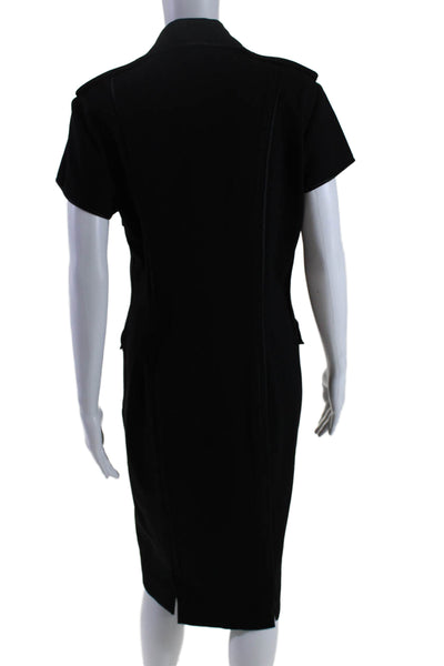 Rachel Roy Women's Short Sleeves Double Breasted Midi Dress Black Size 10