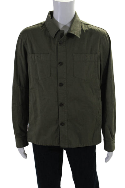 Esemplare Mens Long Sleeves Button Down Shirt Olive Green Cotton Size Large