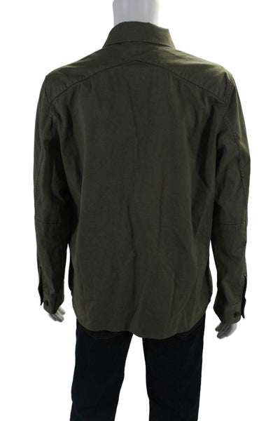 Esemplare Mens Long Sleeves Button Down Shirt Olive Green Cotton Size Large