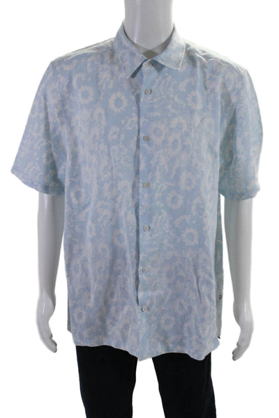 Ted Baker London Mens Floral Print Regular Fit Button Down Shirt Blue White Size