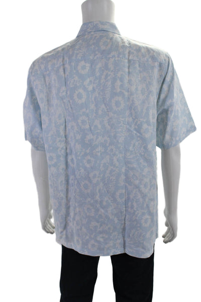 Ted Baker London Mens Floral Print Regular Fit Button Down Shirt Blue White Size