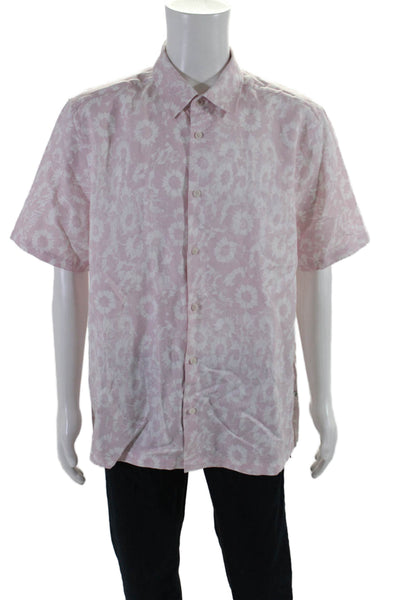 Ted Baker London Mens Floral Print Button Down Shirt Pink White Cotton Size 6