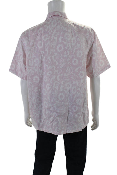 Ted Baker London Mens Floral Print Button Down Shirt Pink White Cotton Size 6