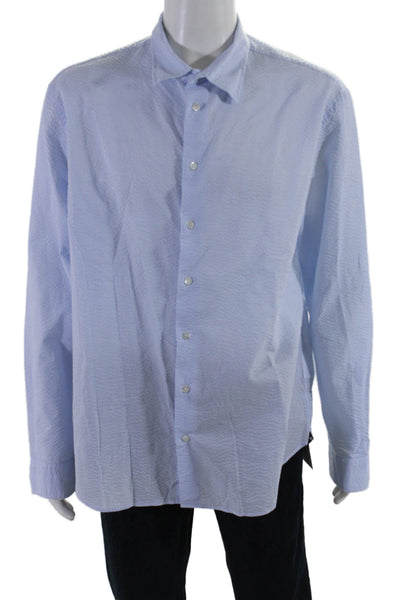 Emporio Armani Mens Button Down Dress Shirt Blue Cotton Size Extra Extra Large