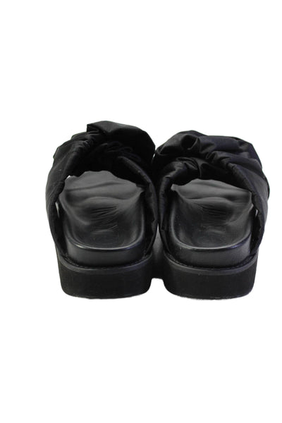 Ganni Womens Satin Scrunch Peep Toe Platform Slides Black Size 40