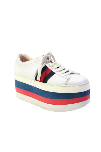 Gucci Womens Leather Platform Striped Low Top Lace Up Sneakers White Size 4