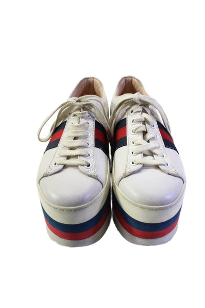 Gucci Womens Leather Platform Striped Low Top Lace Up Sneakers White Size 4