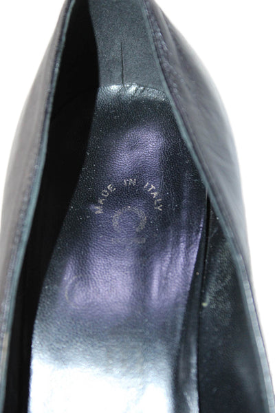 Chanel Womens Leather Peep Toe Embroidered Logo Pumps Black Size 5.5