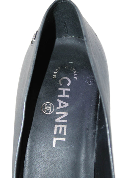 Chanel Womens Leather Pointed Toe Slip On Pumps Gray Size 9