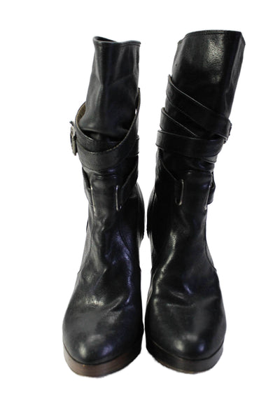 The Frye Company Womens Black Leather Platform Heels Midi Boots Shoes Size 10M