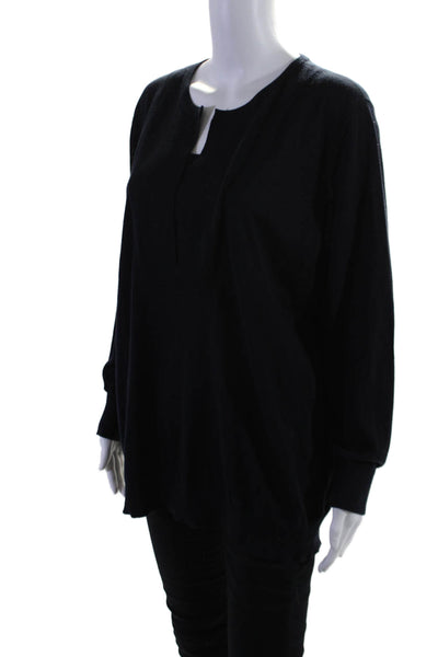 Akris Punto Womens Wool Ribbed V-neck Long Sleeve Sweater Black Size L