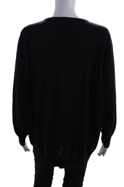 Akris Punto Womens Wool Ribbed V-neck Long Sleeve Sweater Black Size L