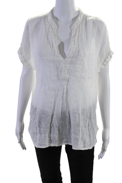 White Label Womens Linen Short Sleeve V-neck Basic Blouse White Size 10