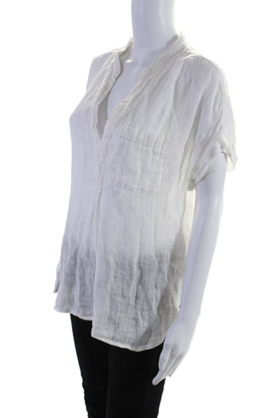 White Label Womens Linen Short Sleeve V-neck Basic Blouse White Size 10