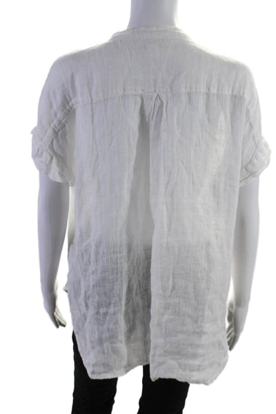 White Label Womens Linen Short Sleeve V-neck Basic Blouse White Size 10