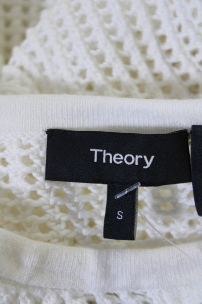 Theory Womens Cotton Open Knit V-neck Drawstring Half Sleeve Sweater White Size