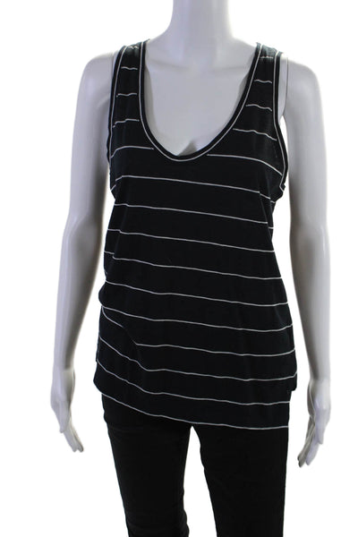 Vince Womens Sleeveless Round Neck Striped Muscle Tank Top Black Size L