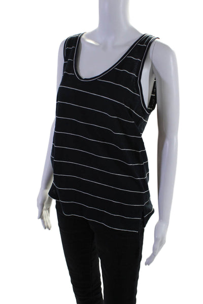 Vince Womens Sleeveless Round Neck Striped Muscle Tank Top Black Size L