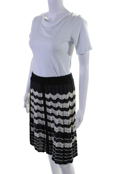 Missoni Womens Elastic Waistband Stripped Tiered Midi Skirt Black Size 46