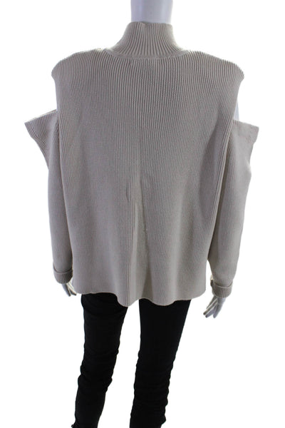 Jonathan Simkhai Womens Mock Neck Cable Knit Cold Shoulder Sweater Beige Size S