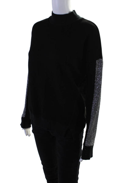 Philanthropy Womens Cotton Metallic Long Sleeve Mock Neck Top Black Size S