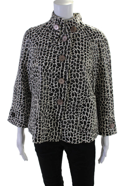 Eccoci Womens White Printed High Neck Button Front Long Sleeve Jacket Size 6