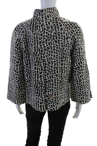 Eccoci Womens White Printed High Neck Button Front Long Sleeve Jacket Size 6