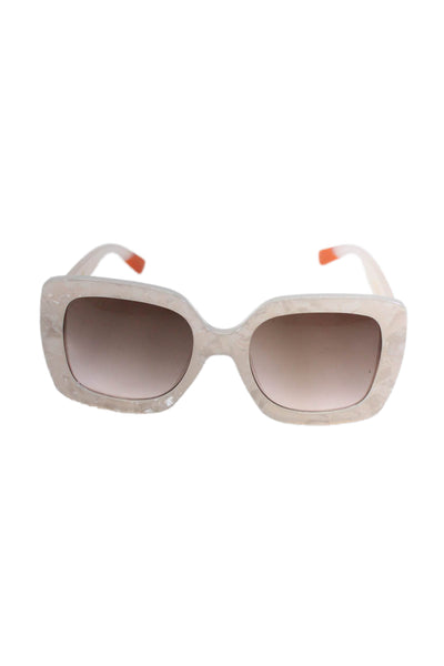 LDT Womens Thick Round Frame Sunglasses Plastic Orange Off White