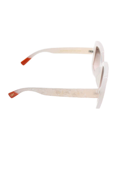 LDT Womens Thick Round Frame Sunglasses Plastic Orange Off White