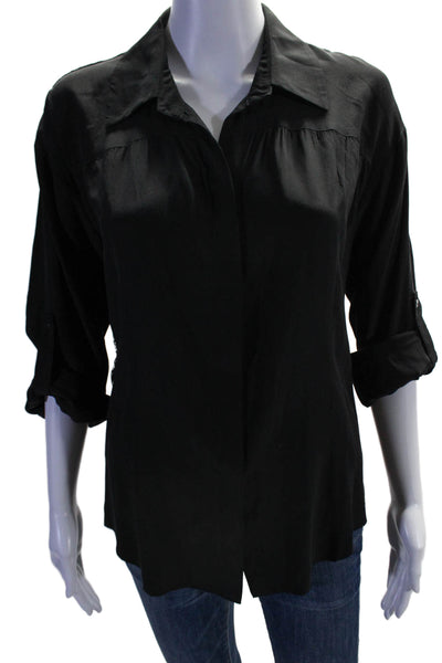 Madison Marcus Womens Silk Black Lace Up Back Collar Button Down Shirt Size S