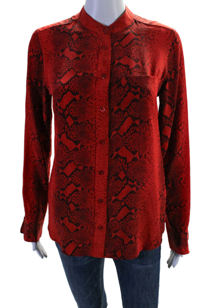 Equipment Femme Womens Silk Red Python Skin Print Button Front Blouse Top SizeXS