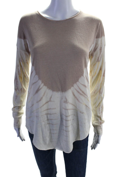 Raquel Allegra Womens Beige Tie Dye Crew Neck Long Sleeve Knit Top Size 2