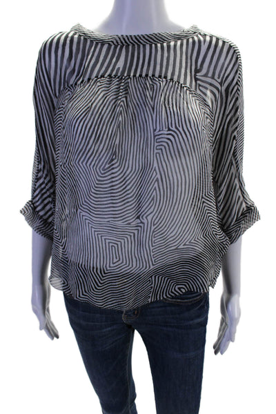 Isabel Marant Etoile Womens Black White Striped Sheer Silk Blouse Top Size 38