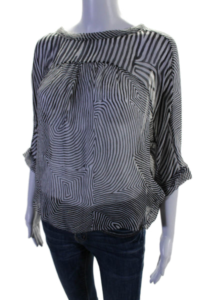 Isabel Marant Etoile Womens Black White Striped Sheer Silk Blouse Top Size 38