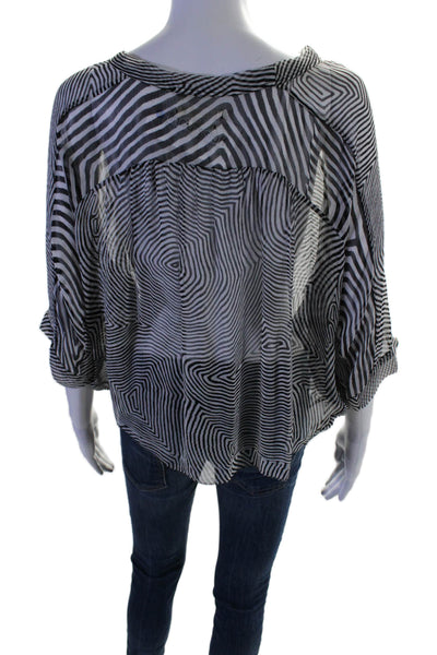 Isabel Marant Etoile Womens Black White Striped Sheer Silk Blouse Top Size 38