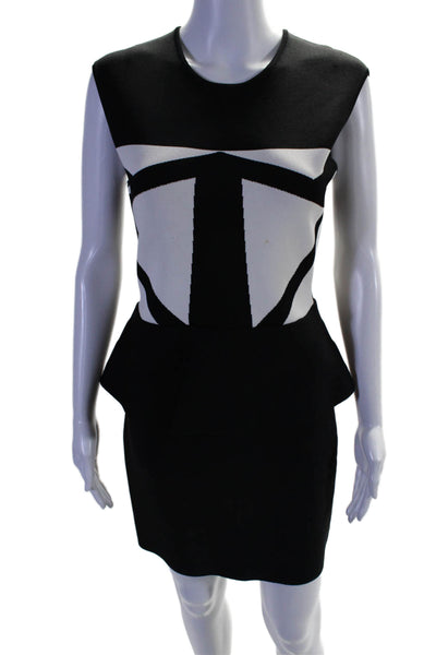 BCBGMAXAZRIA Womens Black White Color Block Sleeveless Peplum Dress Size M