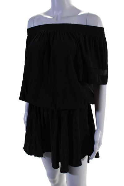 Ramy Brook Womens Black Off Shoulder Short Sleeve Drop Waist Dress Size S